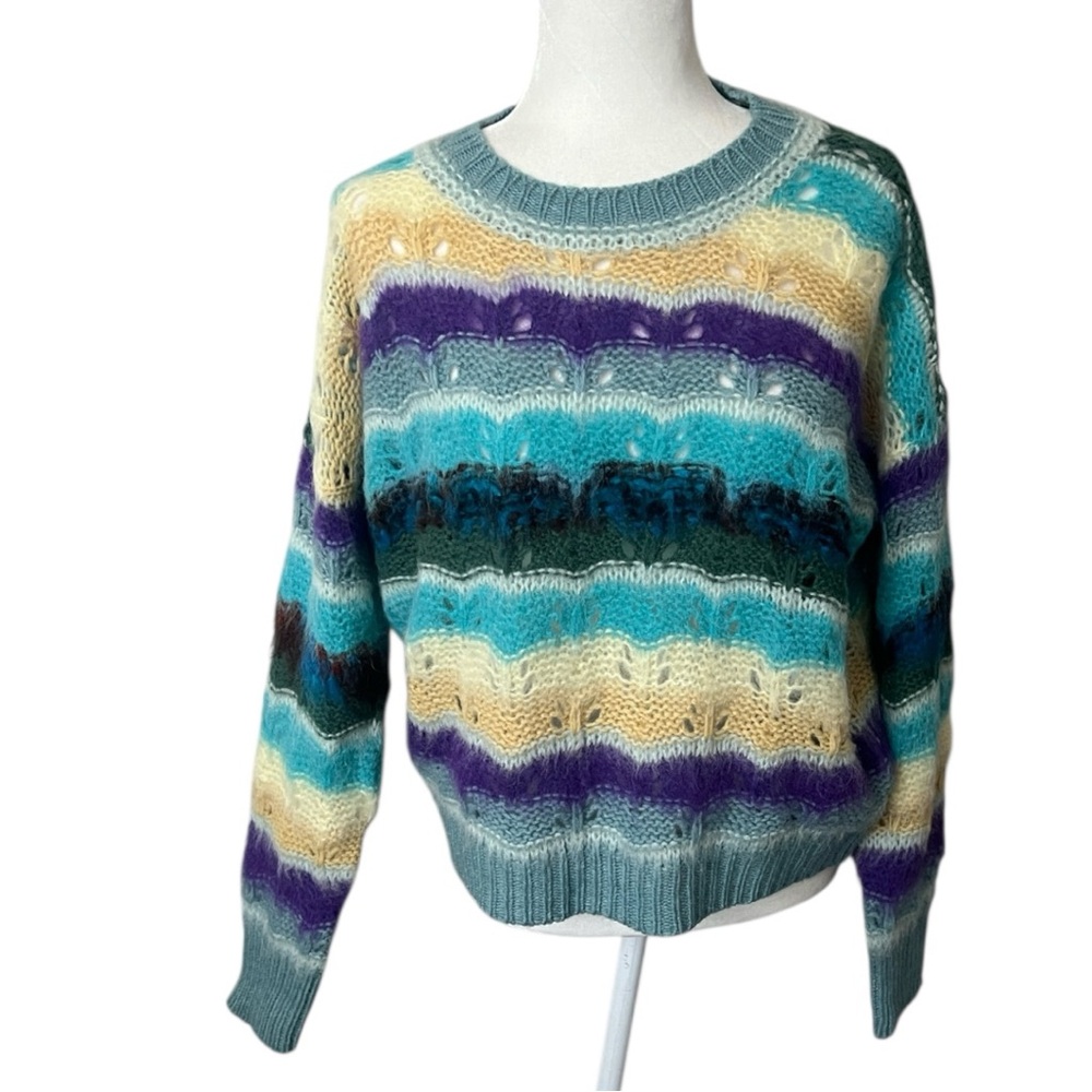 NWT Italy Alpaca Mohair Wool Blend Striped Oversized Crewneck Sweater M FLOOR - Picture 4 of 12